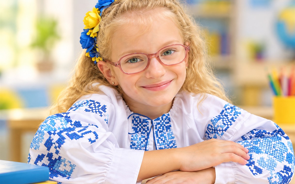 Ариана с бродирана риза и венче от сини и жълти цветя